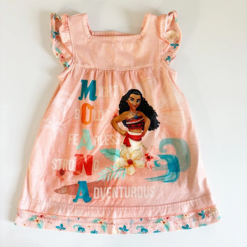 Disney Girls Moana Ariel Little Mermaid Flutter Sleeve Graphic Nightgowns Size 2